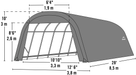 Line drawing of a ShelterLogic ShelterCoat 13x28 shelter with dimensions. Shelter has a width of 13' (3.96m) and a length of 28' (8.53m)