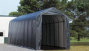 Empty ShelterLogic ShelterCoat 16 x 44 ft. garage with gray peak roof, ready for vehicle or equipment storage