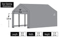 ShelterLogic ShelterTube 12x25 Garage door opening dimensions. Length 25 ft. Width 12 ft. Height 11 ft.