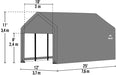 Black and white dimensions drawing of a ShelterLogic ShelterCoat Peak Style Garage.