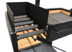 Sunterra Pro Series Argentine grill side brasero firebox interior, showing ember control details for adjustable heat.