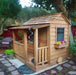 side view of Little Cedar Playhouse & Sandbox 6x6