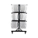 Side view of Lifetime folding chair storage cart showing 72 chair capacity with heavy duty steel frame and smooth rolling wheels