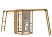 Silver Playstar Cliff-Hanger outdoor playset with wooden frame, climbing ropes, and hanging bars for kids