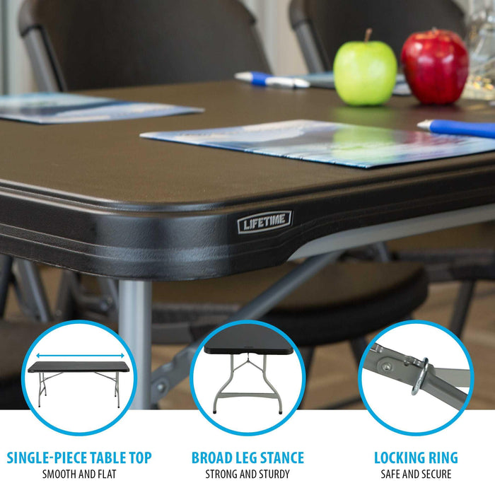 Detail of single-piece surface and locking ring on Lifetime 4 Pack 6-Foot Rectangle Nesting Table 480350