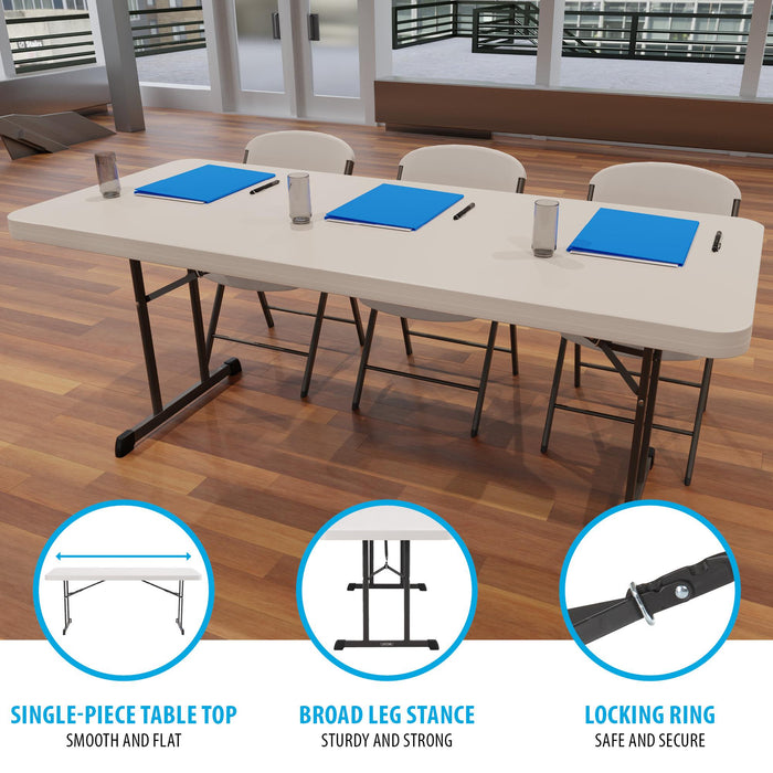 Lifetime 18 Pack Professional Folding Table features single piece tabletop broad leg stance and locking ring