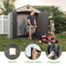 Lifetime 8x5 ft. storage shed feature callouts: skylights, slider latch locking, and lockable doors.