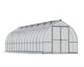 Sleek silver frame of the Canopia Bella 8' x 28' Greenhouse in a cutout view