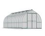 Sleek silver frame of the Canopia Bella 8' x 24' Greenhouse in a cutout view