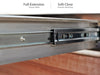 Close-up of the full-extension, soft-close drawer slide mechanism on the NewAge Classic 3-Drawer Cabinet.