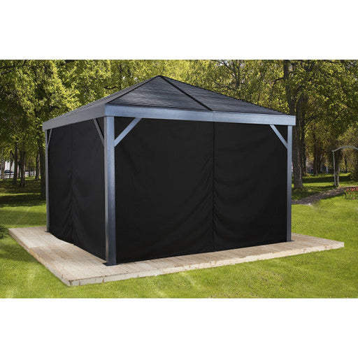 Sojag 12 x 12 ft Black Curtain for South Beach or Valencia Gazebos. This premium black curtain provides privacy and shade for your outdoor living space. Made of strong spun polyester fabric, it includes hooks for easy installation