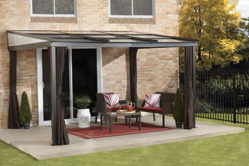 Sojag Budapest Wall-Mounted Gazebo 10 x 12 ft creating a relaxing patio retreat