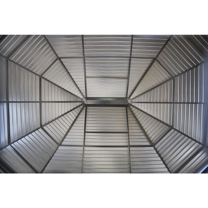 Interior view of the Sojag Charleston Solarium roof, showcasing a vaulted metal structure