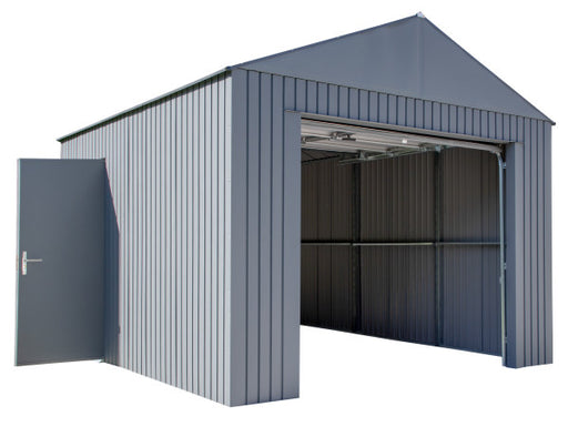 Sojag Everest Garage 12 x 15 ft. in Charcoal with both doors open