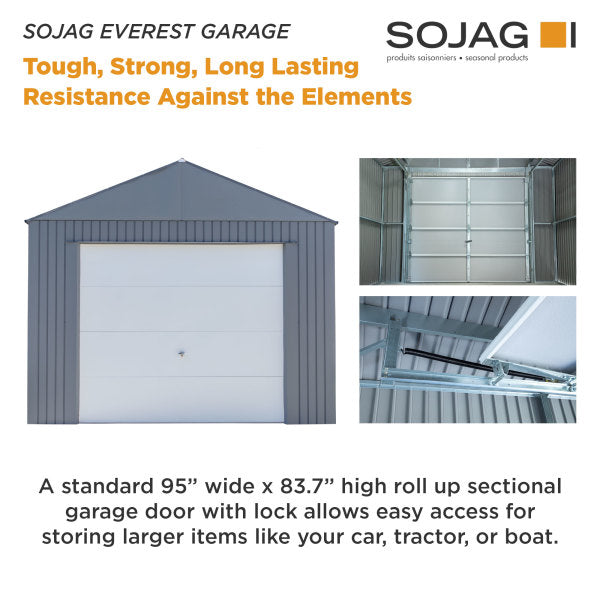 Sojag Everest Garage 12 x 15 ft. in Charcoal high roll up sectional door