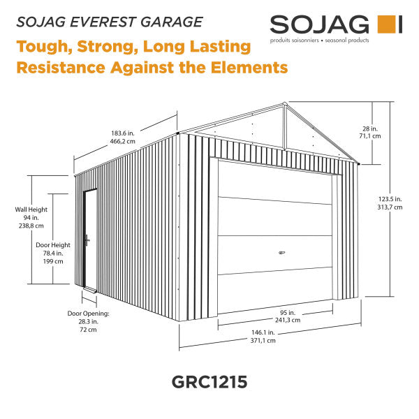 Sojag Everest Garage Technical Diagram: Dimensions and Specifications