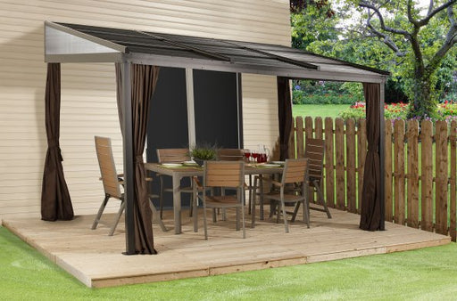 Sojag Francfort 10 ft. x 12 ft. Dark Brown Patio Gazebo with Retractable Roof, Privacy Curtains, and Modern Outdoor Dining Set for Entertaining or Relaxing Outdoors