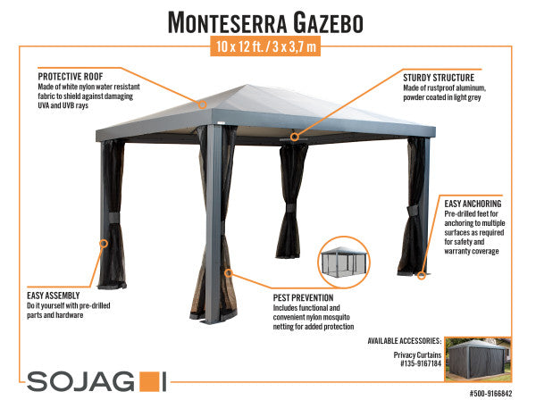 Features of the Sojag Monteserra Gazebo 10x12 ft.
