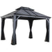 Sojag Mykonos 12 ft. x 14 ft. Dark Gray Double Roof Hardtop Gazebo with Mosquito Netting on a white background
