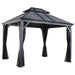 Sojag Mykonos II Double Roof Aluminum Gazebo in Dark Gray. This 10x12 ft. gazebo provides shade and protection from the elements for your outdoor space.