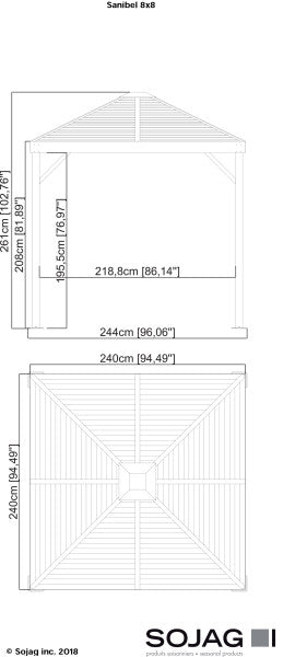 Sojag Sanibel 8 x 8 ft. Gazebo Dimensioned Diagram: Roof & Height