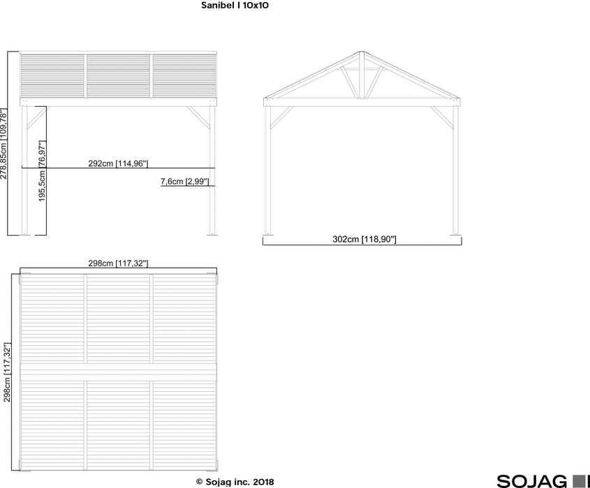 Sojag Sanibel I Gazebo 10 x 10 ft roof and structure dimensions