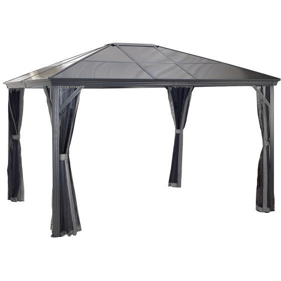 Isolated view of Sojag Verona 10x12 ft Metal Gazebo with mosquito netting.