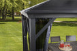 Close-up of Sojag Verona gazebo with patio furniture, showcasing the fine craftsmanship and elegant design for backyard decor.