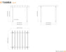 Technical drawing of Sojag Yamba Pergola 10x10 ft series with top, front, and side views, including detailed measurements