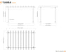 Multi-view technical drawings of Sojag Yamba Pergola 10x16 ft, showing top, front, and side profiles with detailed dimensions