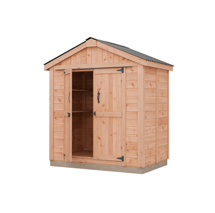 6x4 western red cedar garden shed with metal roof and double doors by Outdoor Living Today
