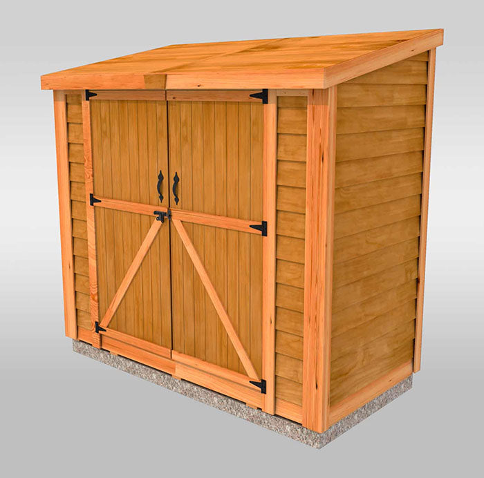 Close-up of the plywood roof on a SpaceSaver 8x4 shed with double doors.