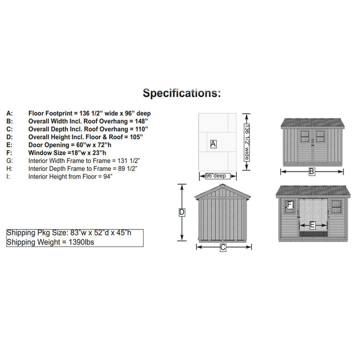 specs of Classic 12×8 Shed with Engineered Siding