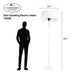 A product specification image for the Standing Electric Heater, showing its dimensions relative to an adult human silhouette for scale.