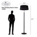  A product specification image for the Standing Electric Heater, showing its dimensions relative to an adult human silhouette for scale.