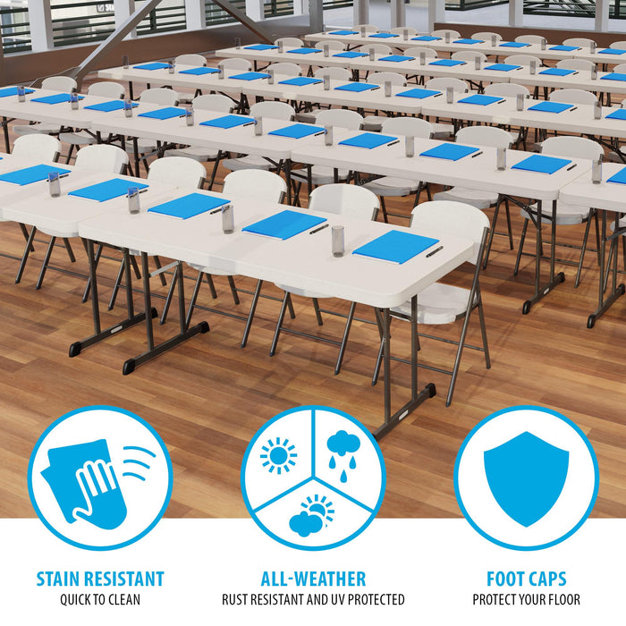 Lifetime 18 Pack Professional Folding Table with stain resistant surface all weather protection and floor safe foot caps