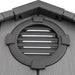 Close-up of the Lifetime storage shed's gable vent and roof corner detail.