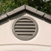 Close-up of the Lifetime storage shed's gable vent and roof peak detail.