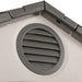 Close-up of the Lifetime storage shed's gable vent and roof peak detail.