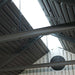 Interior view of the Lifetime 8x10 ft. storage shed's roof truss and four-panel skylight.