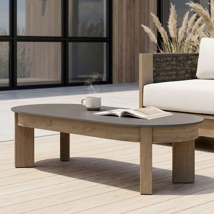 Stratton 55 outdoor coffee table lifestyle setting with Stratton patio furniture