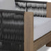 Stratton lounge chair woven cord webbing and wood-look frame detail close up