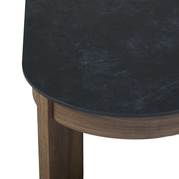 Stratton coffee table sintered stone surface and aluminum frame detail close up