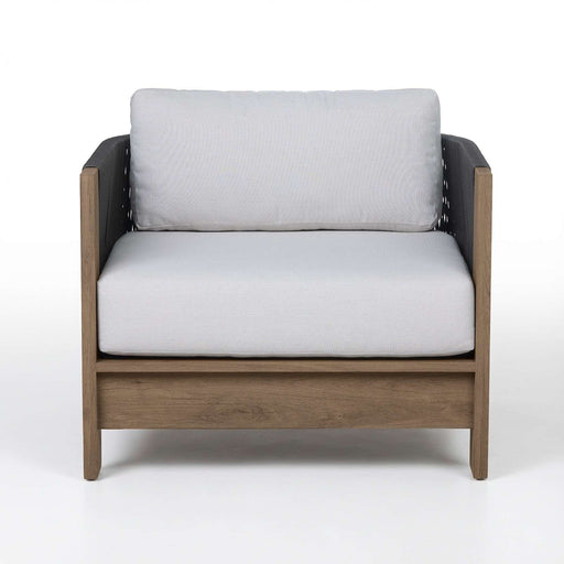 Stratton outdoor lounge chair front view woven cord aluminum frame