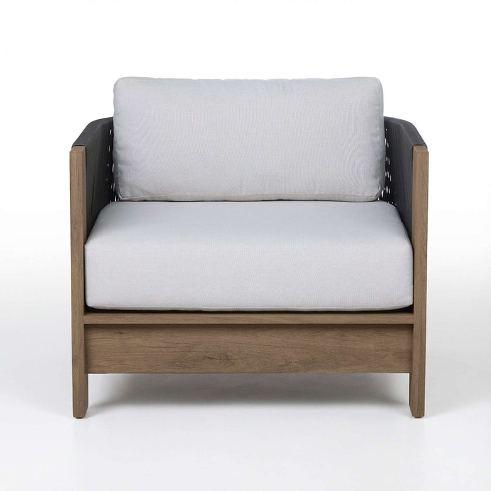 Stratton outdoor lounge chair front view woven cord aluminum frame