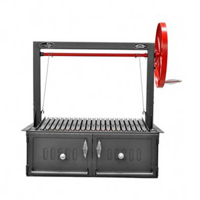 The Sunterra 36" BBQ Grill with the adjustable cooking grate lowered to allow easier loading and unloading of food.