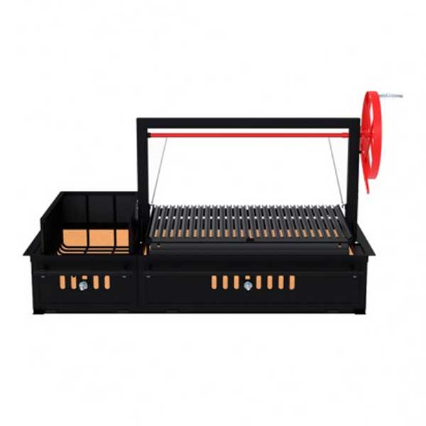 Open storage view of the Sunterra Outdoor Argentine Side Brasero Grill 60in without cart, showing the inner compartments and grilling space.