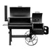 Full setup of the Sunterra 18" Denali Outdoor BBQ Smoker, showing its sturdy frame, wheels, and spacious grilling area.
