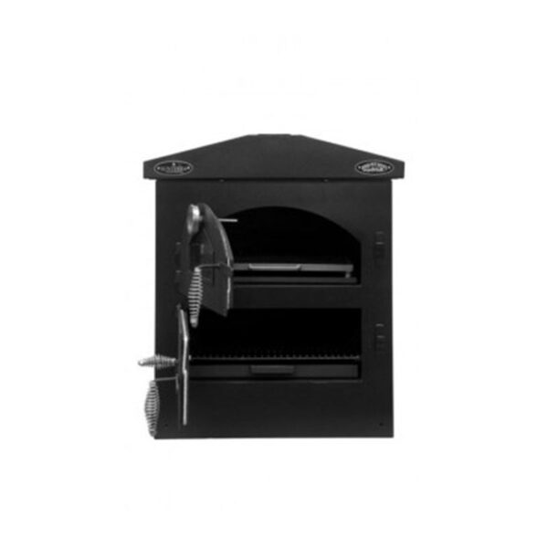 "Sunterra Outdoor Wood Fired Oven with sleek black exterior, offering both aesthetic appeal and durable cooking performance.