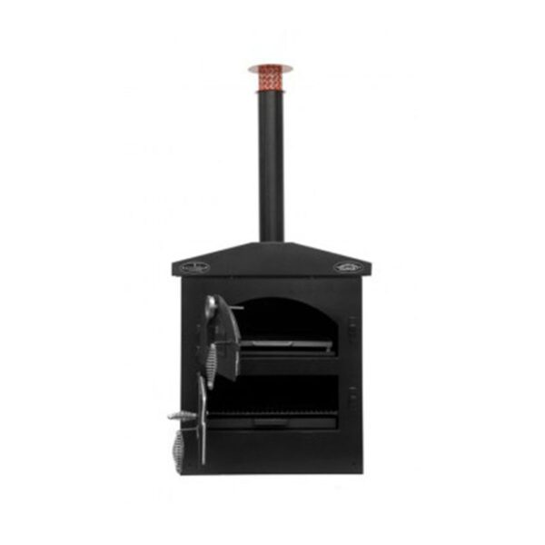 Sunterra Outdoor Wood Fired Oven featuring a tall chimney, ensuring smoke ventilation and perfect pizza cooking every time."